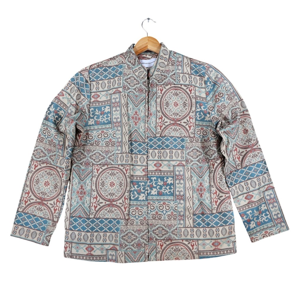 Alfred Dunner Jacket Women 8 Multicolor Polyester Rayon Tapestry Zip‎ Up Boho